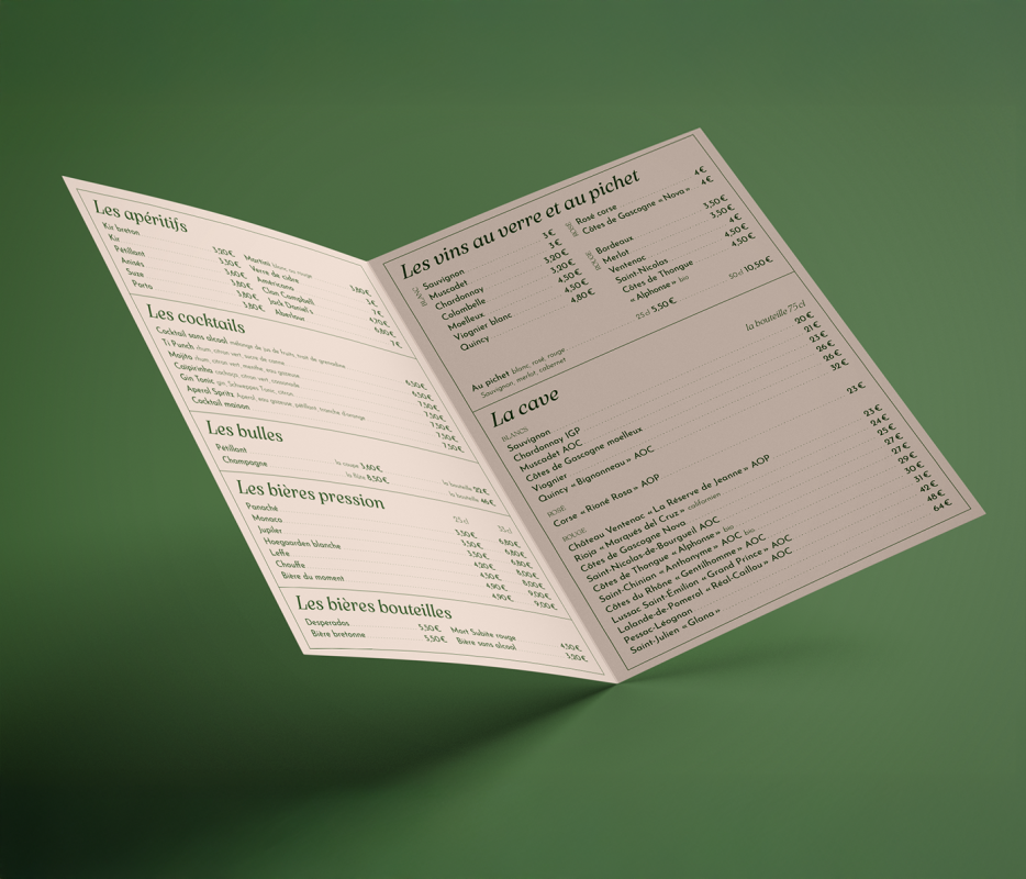 Le Jardin de Léonard - dépliant carte des boissons